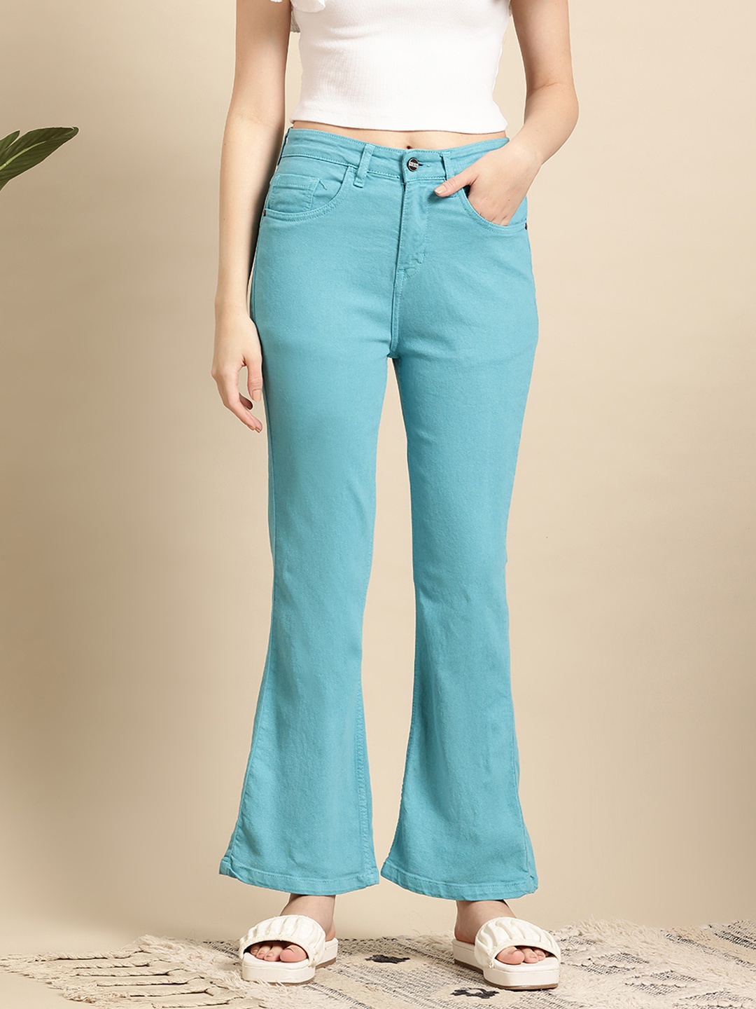 

Mast & Harbour Women Bootcut Stretchable Jeans, Blue