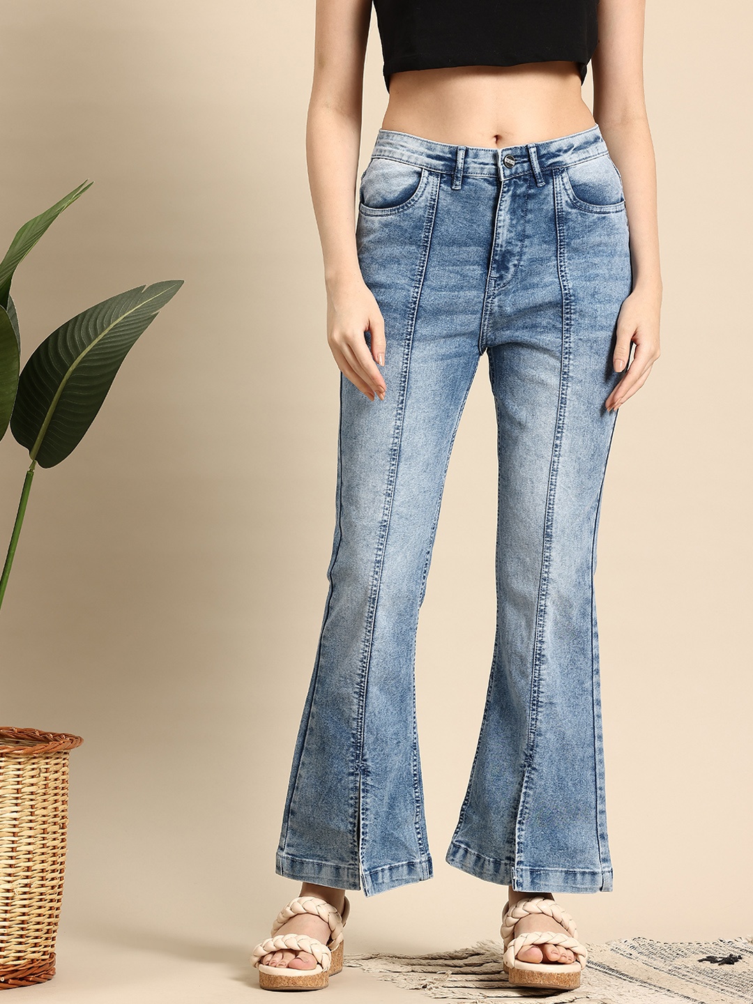 

Mast & Harbour Women Bootcut Fit Slits Design Jeans, Blue