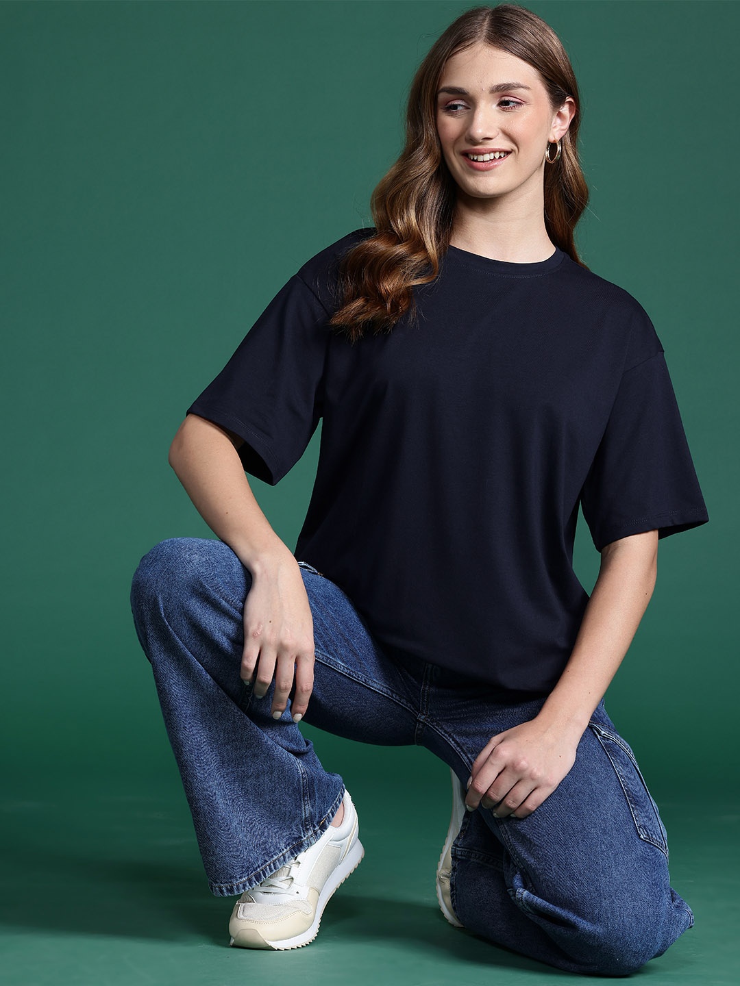 

DressBerry Drop-Shoulder Sleeves Relaxed T-shirt, Navy blue