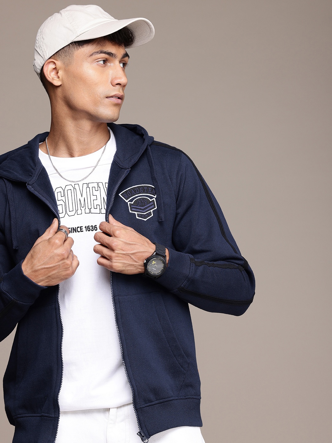 

The Roadster Life Co. Hooded Applique Detail Sweatshirt, Navy blue