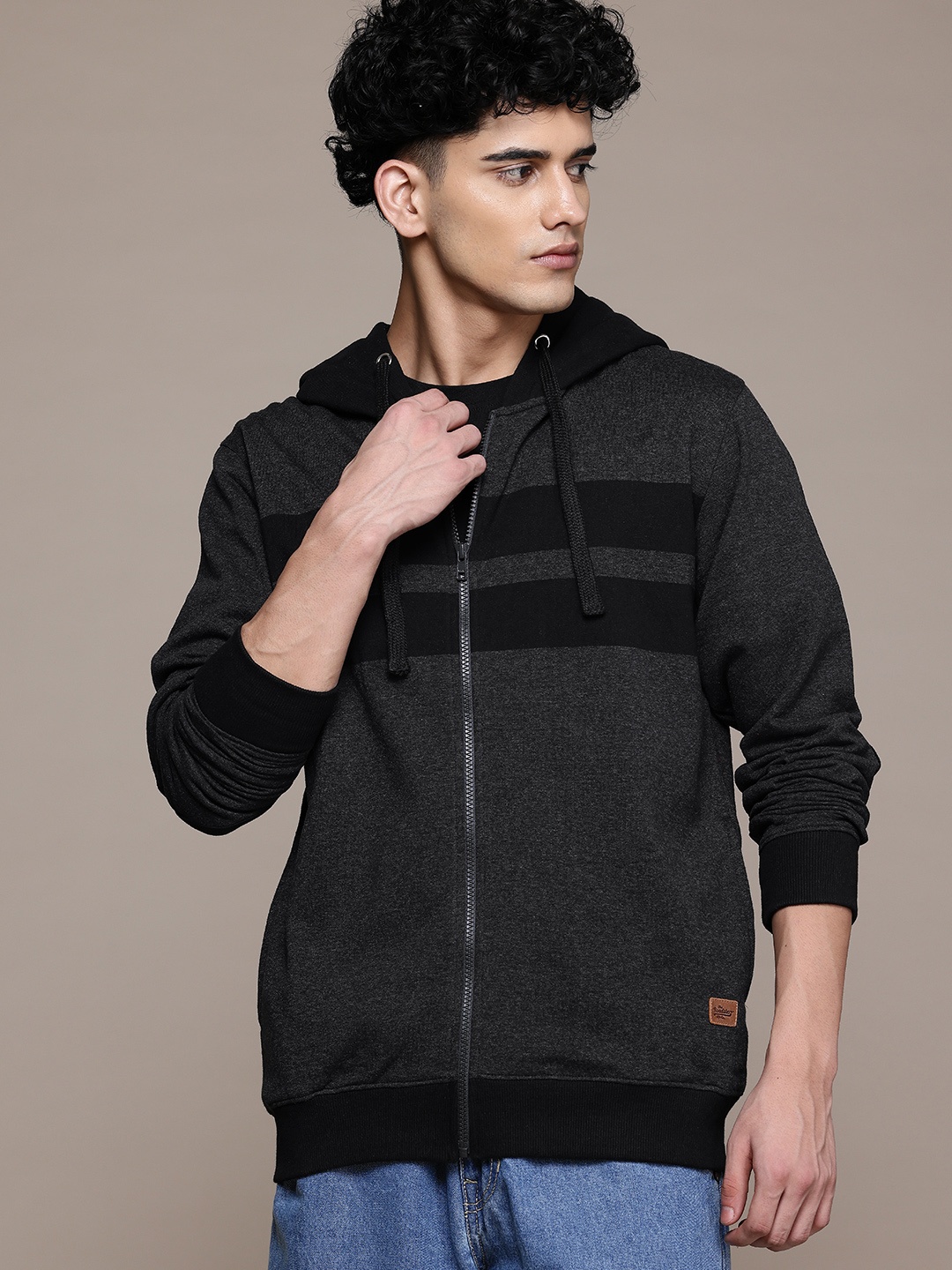 

Roadster The Life Co. Striped Hooded Sweatshirt, Black