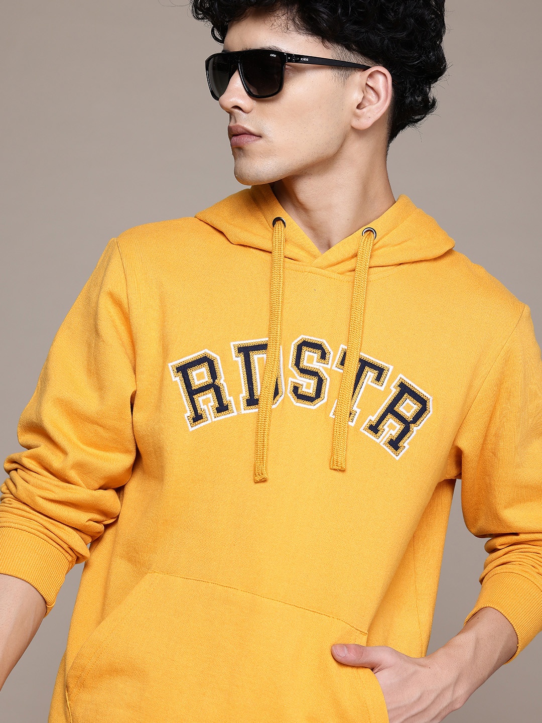 

Roadster The Life Co. Brand Logo Embroidered Hooded Sweatshirt, Mustard