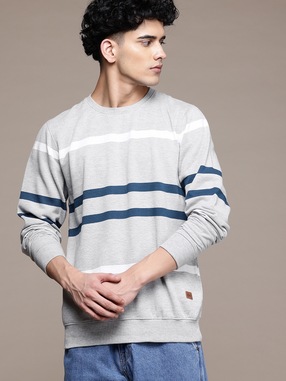 

Roadster The Life Co. Striped Sweatshirt, Grey melange