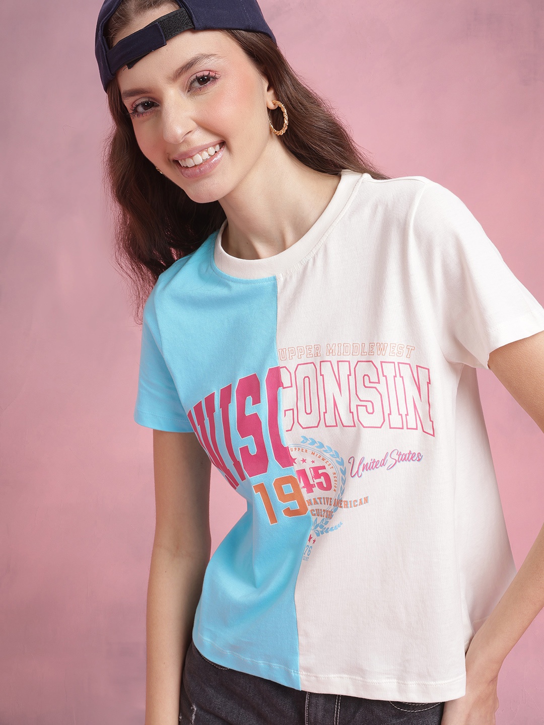 

DressBerry Colourblocked & Printed Cotton T-shirt, White