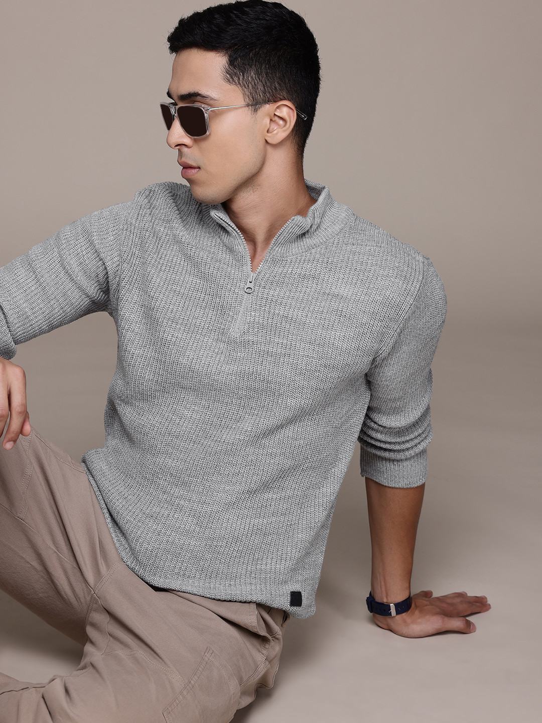 

The Roadster Lifestyle Co. Mock Collar Ribbed Sweater, Grey