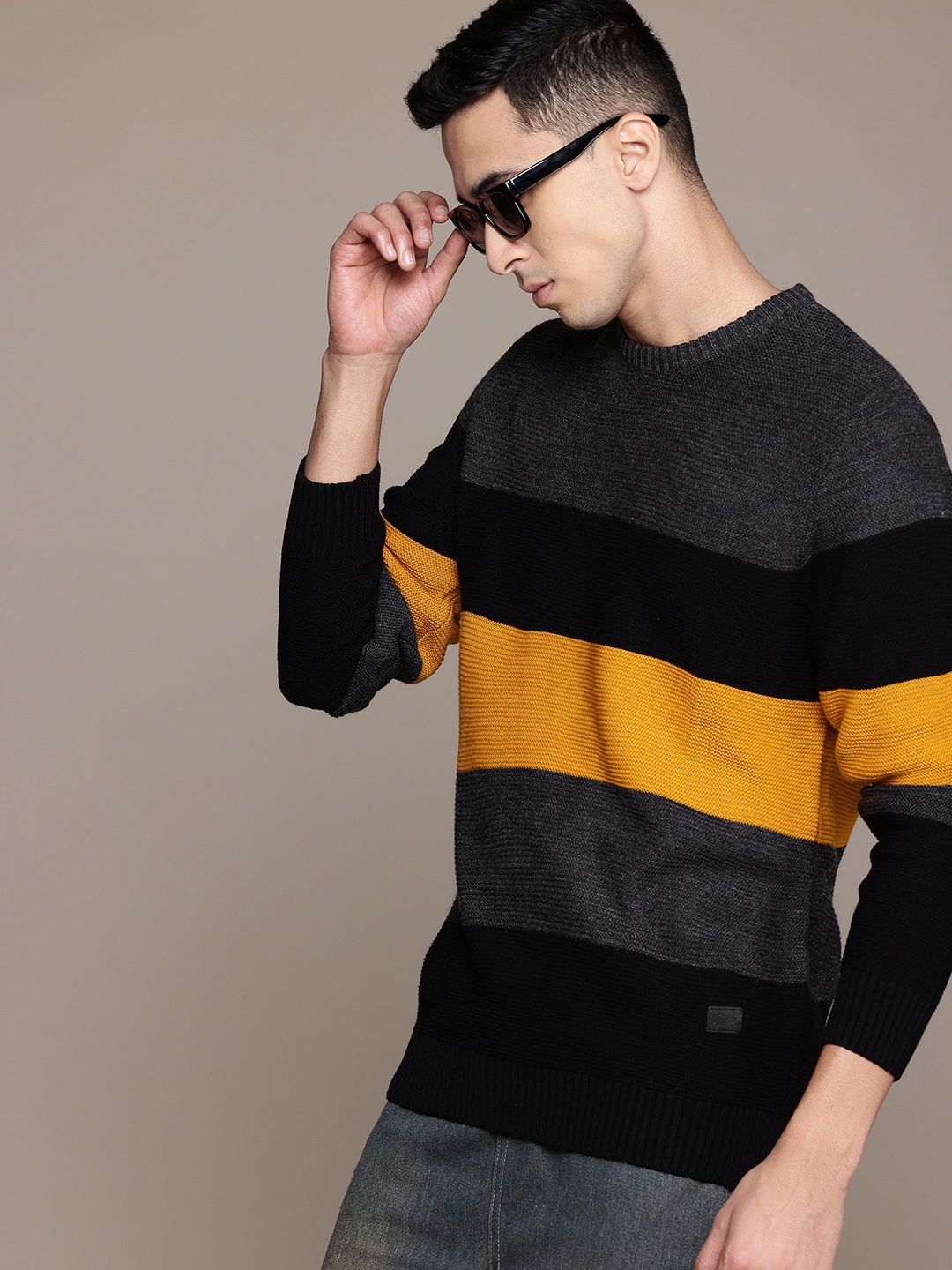 

Roadster The Lifestyle Co Men Striped Pullover, Charcoal