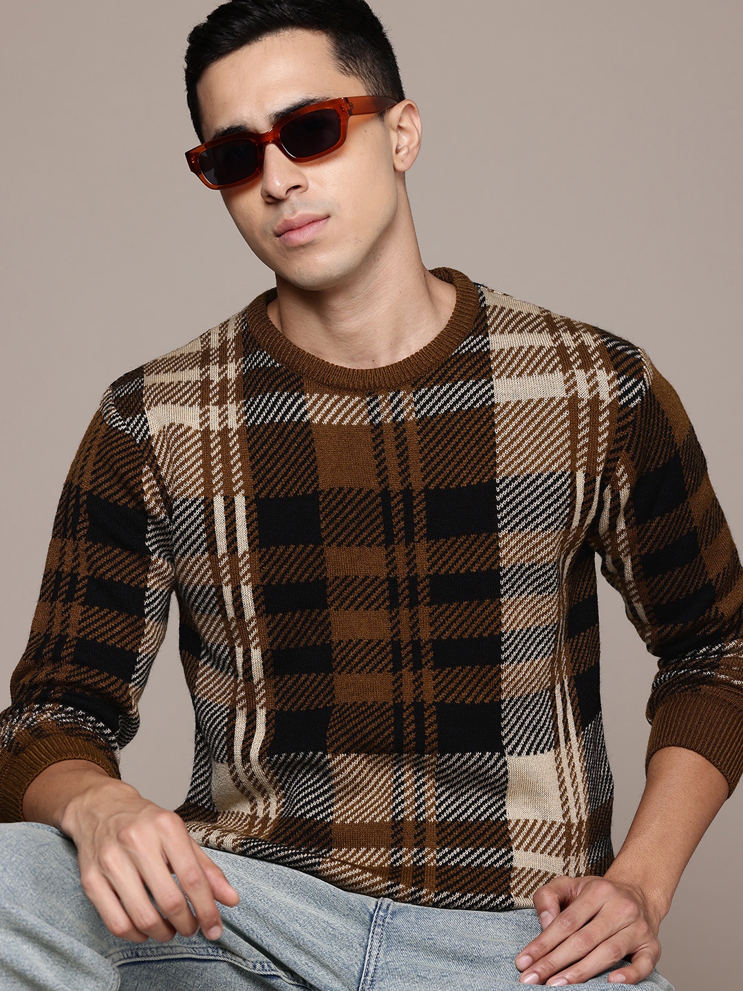 

The Roadster Lifestyle Co. Checked Pullover, Brown
