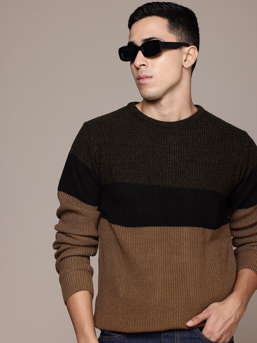 

The Roadster Lifestyle Co. Colourblocked Pullover, Brown