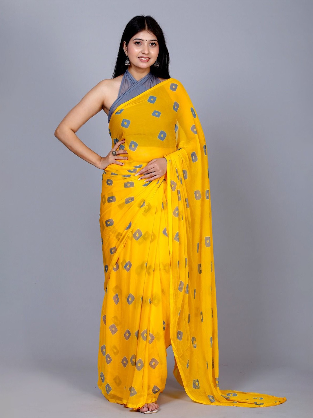 

VL SAREES Printed Pure Chiffon Bandhani Saree, Yellow