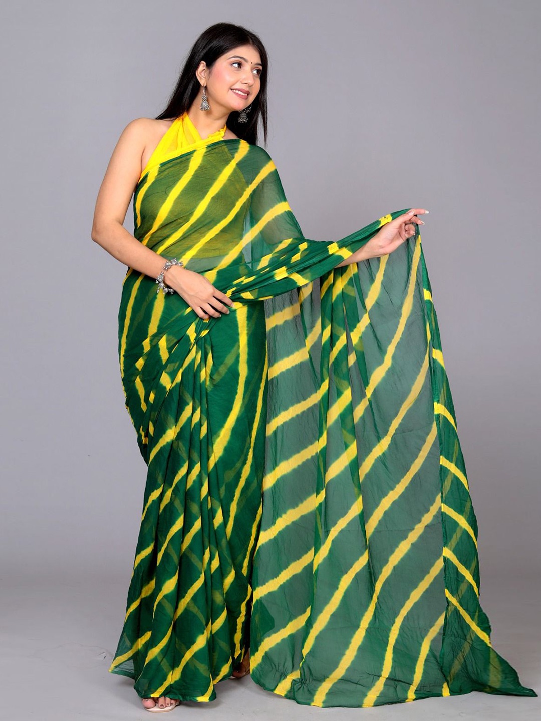 

VL SAREES Printed Pure Chiffon Leheriya Saree, Green