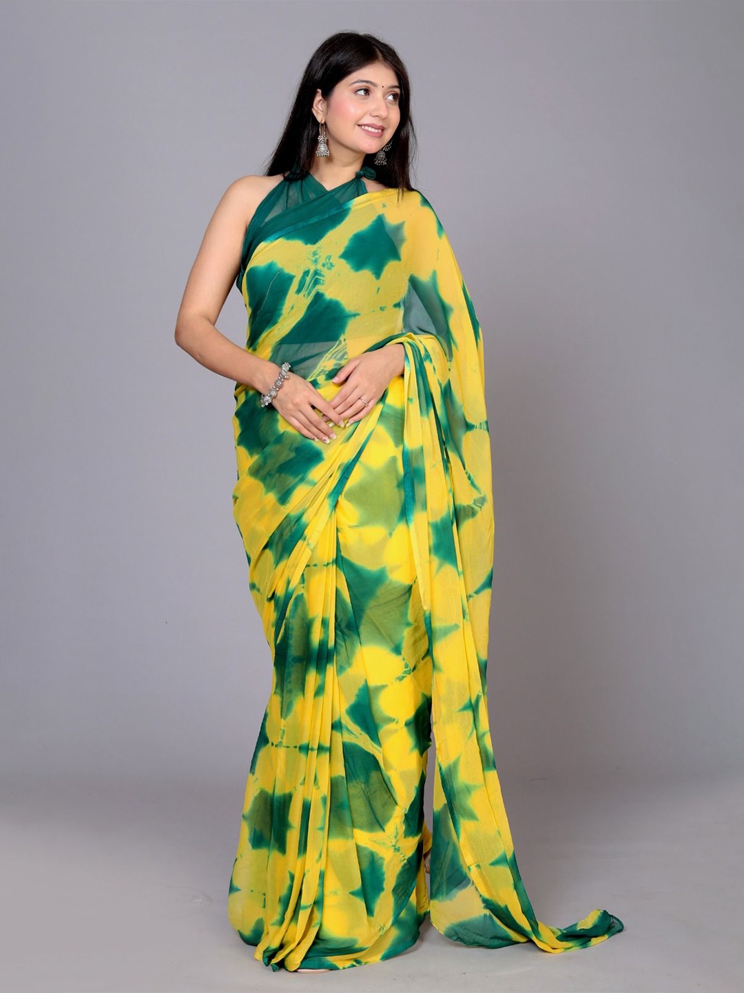 

VL SAREES Pure Chiffon Bandhani Saree, Green