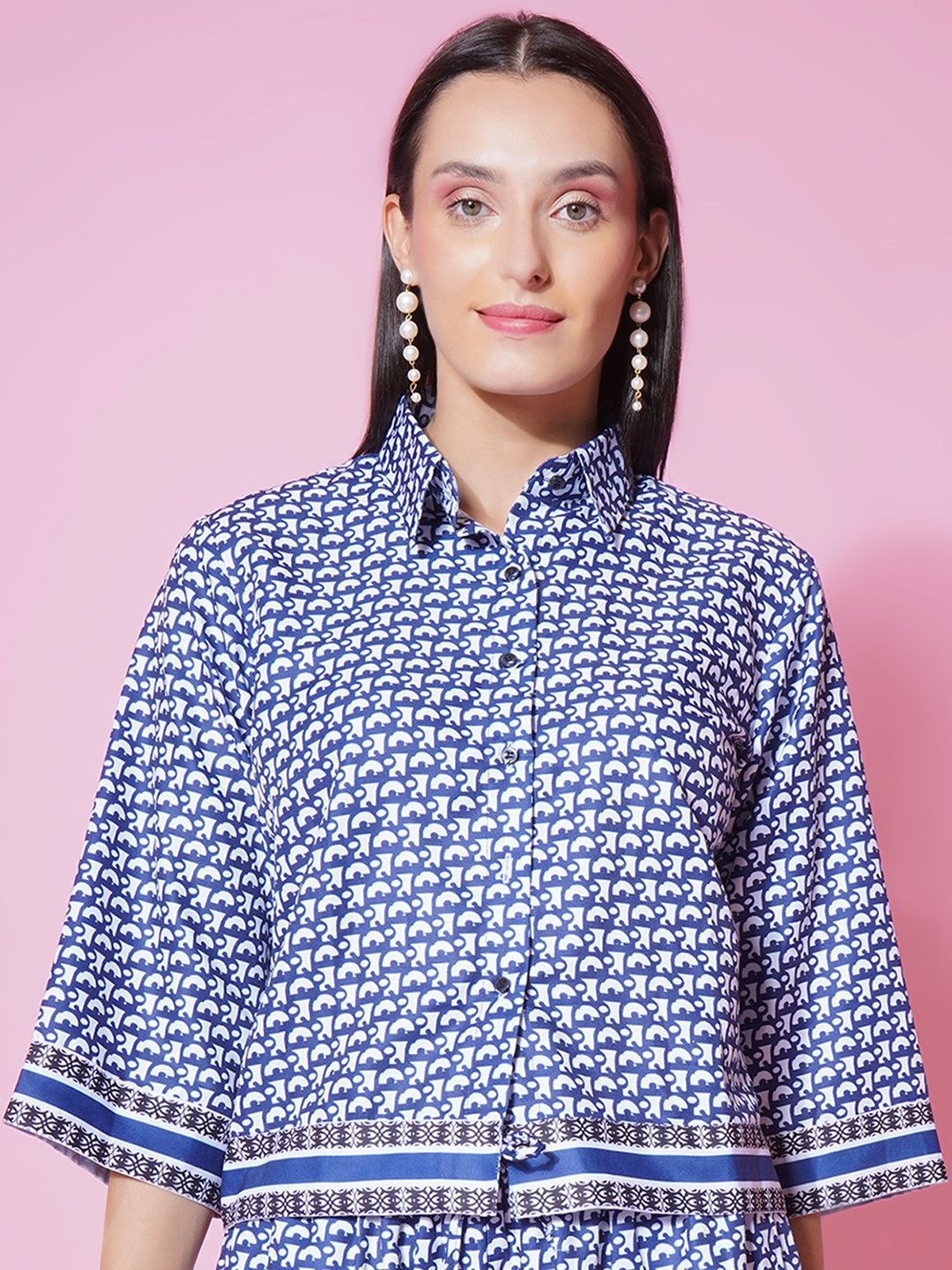 

BAESD Women Comfort Opaque Printed Casual Shirt, Navy blue