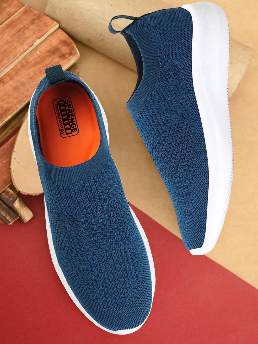 

SPRENGE Men Round Toe Comfort Insole Lightweight Textile Slip-On Sneakers, Teal