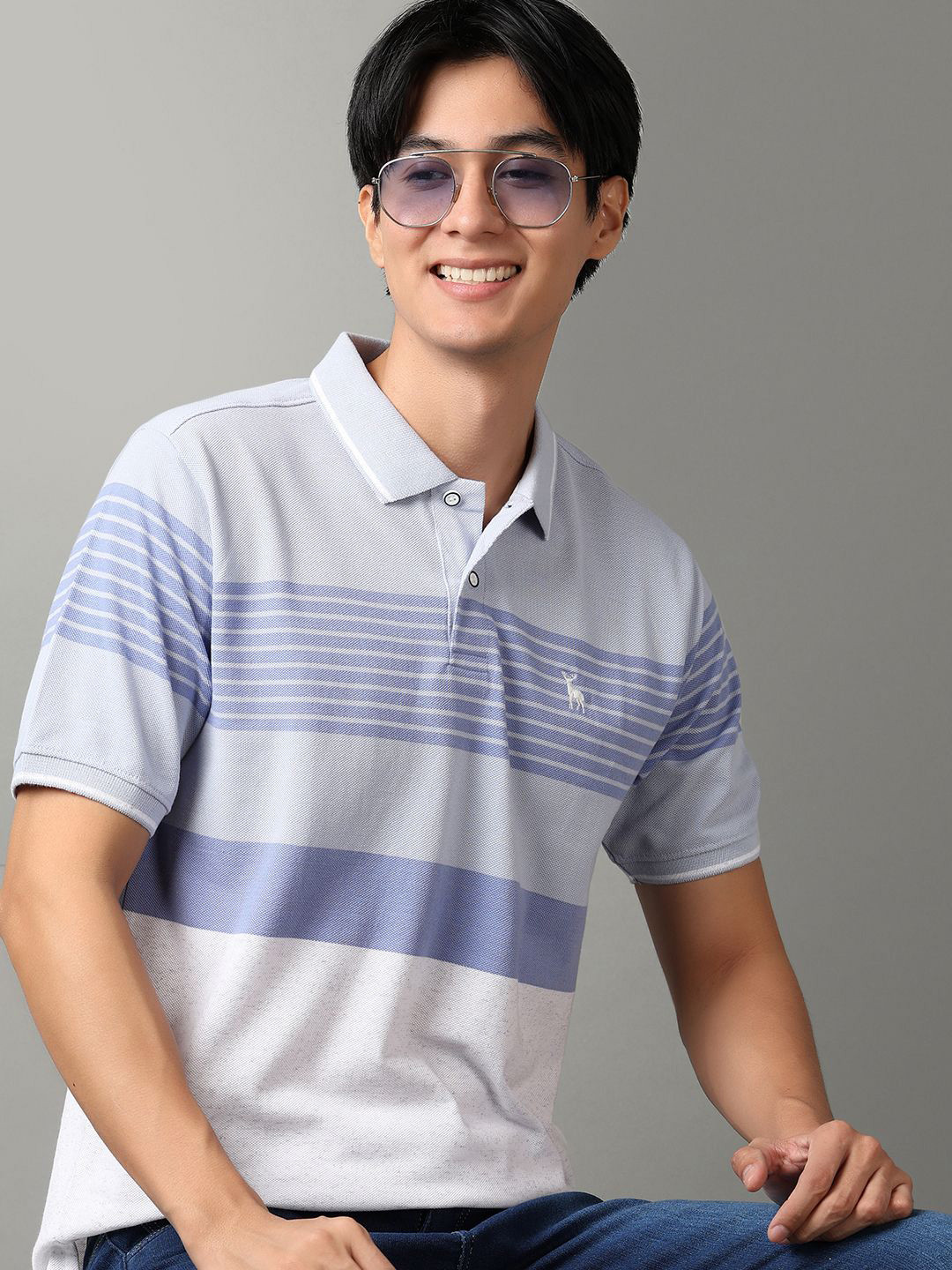 

V-Mart Men Striped Polo Collar Cotton T-shirt, Blue