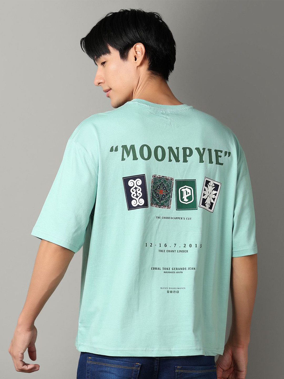 

V-Mart Men Graphic Printed Drop-Shoulder Sleeves Cotton T-shirt, Sea green