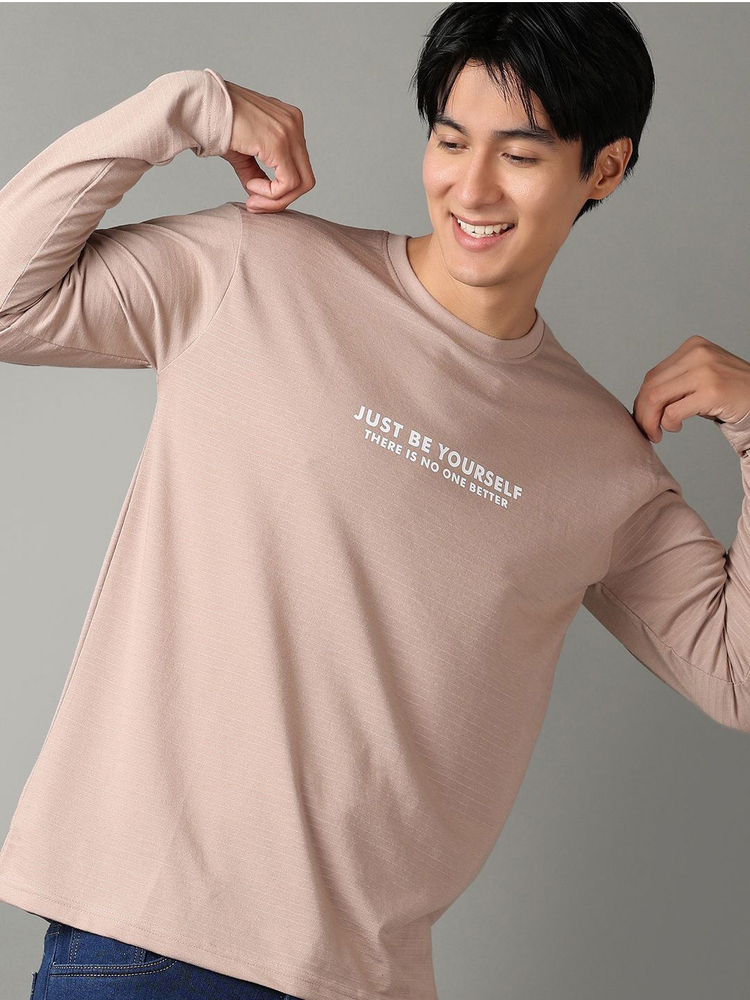 

V-Mart Men Typography Printed Round Neck Cotton T-shirt, Beige