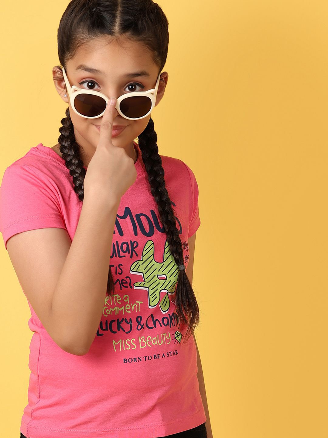 

V-Mart Girls Typography Printed Round Neck Cotton T-shirt, Pink