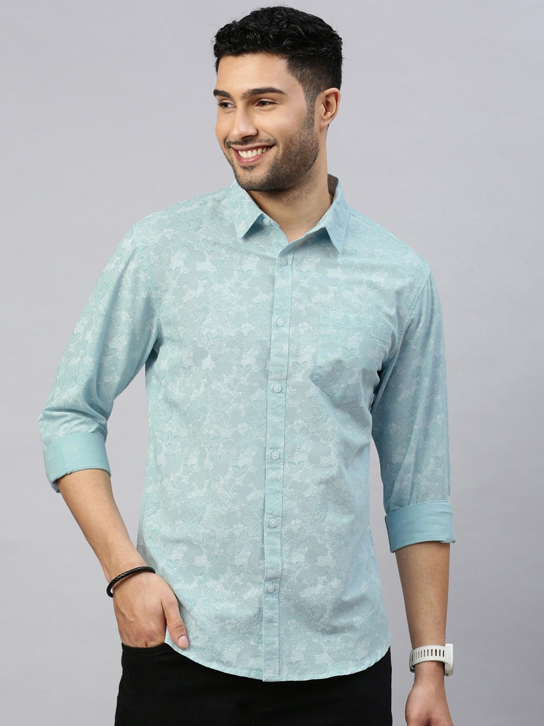 

British Club Men Standard Slim Fit Floral Opaque Printed Casual Shirt, Blue