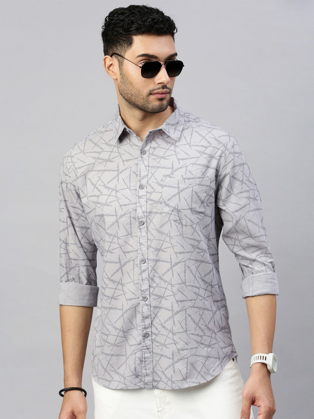 

British Club Men Standard Slim Fit Floral Opaque Printed Casual Shirt, Grey