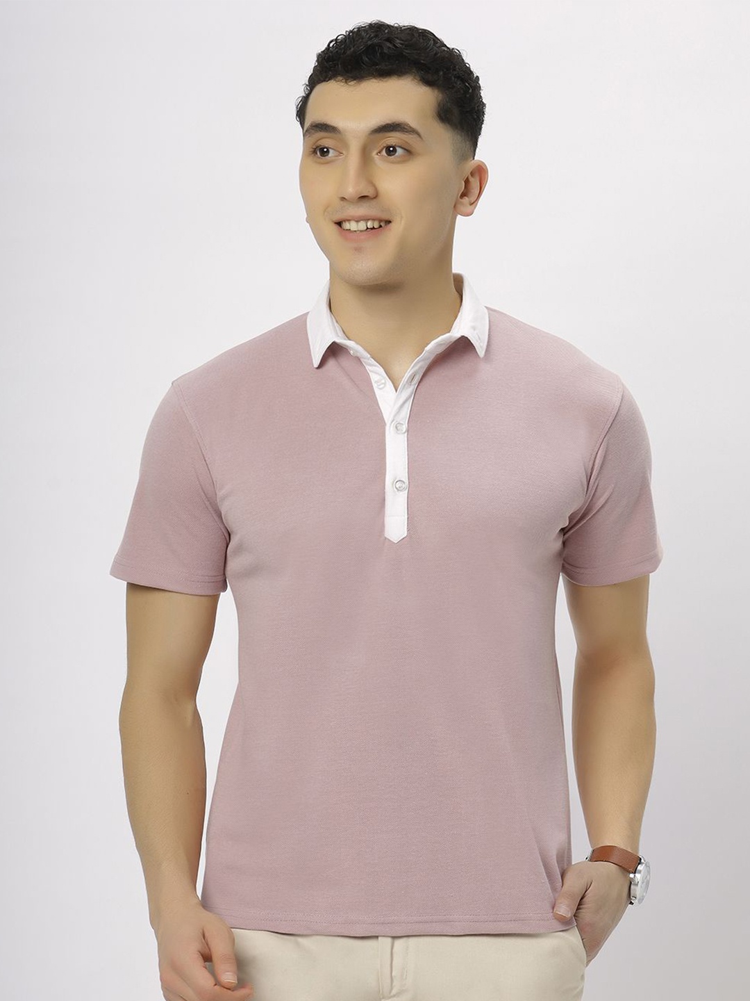 

N AND J Men cotton Polo Collar Pockets T-shirt, Peach
