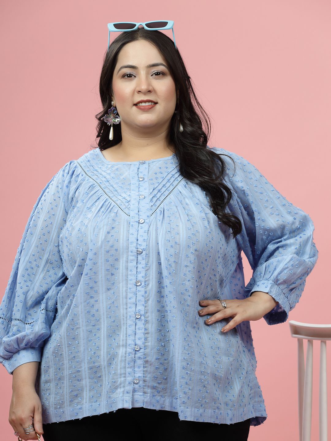 

EVERYDAY by ANI Women Comfort Semi Sheer Printed Casual Top, Turquoise blue
