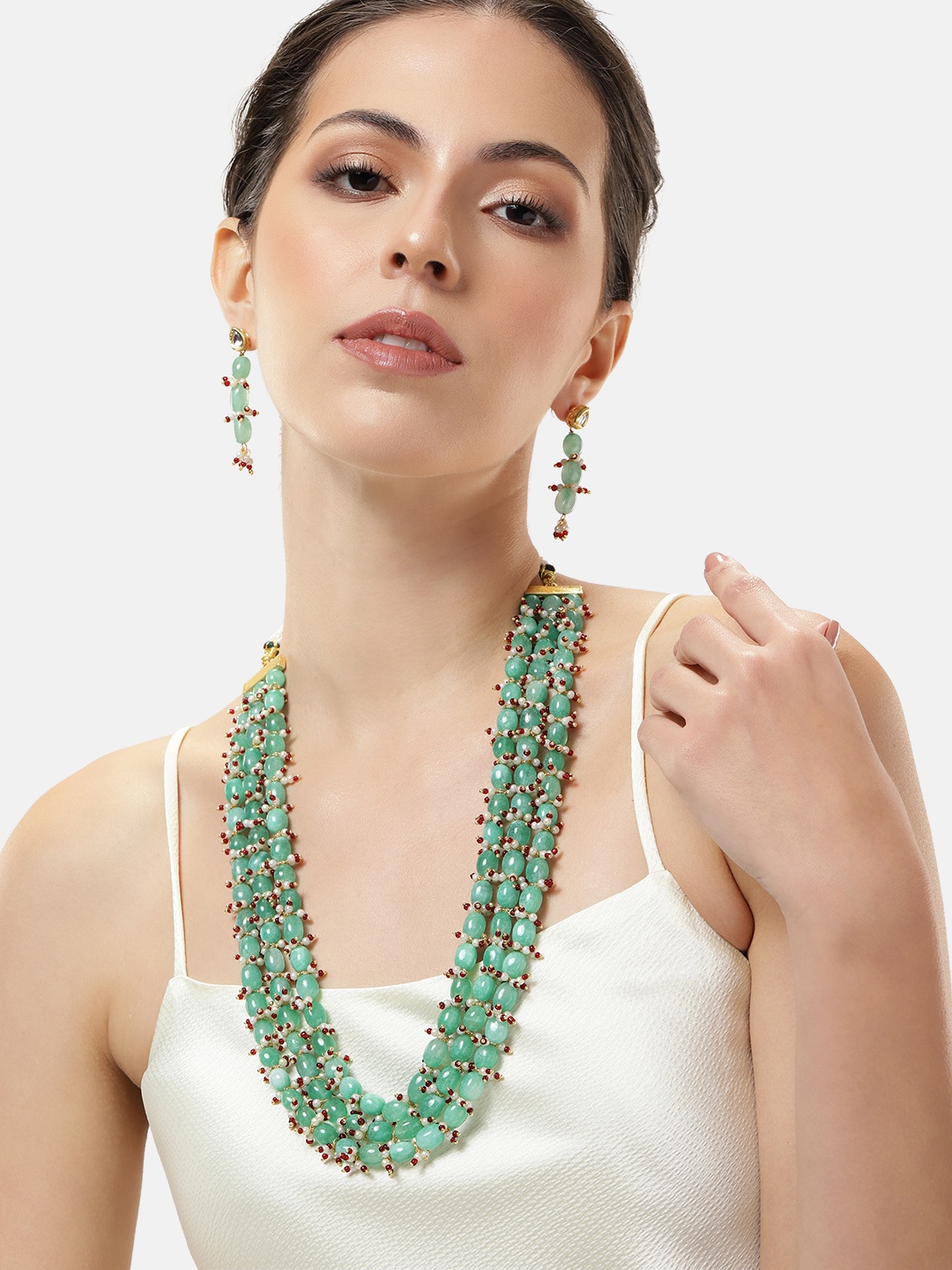 

ABDESIGNS Gold-Plated Artificial Beads Jewellery Set, Green