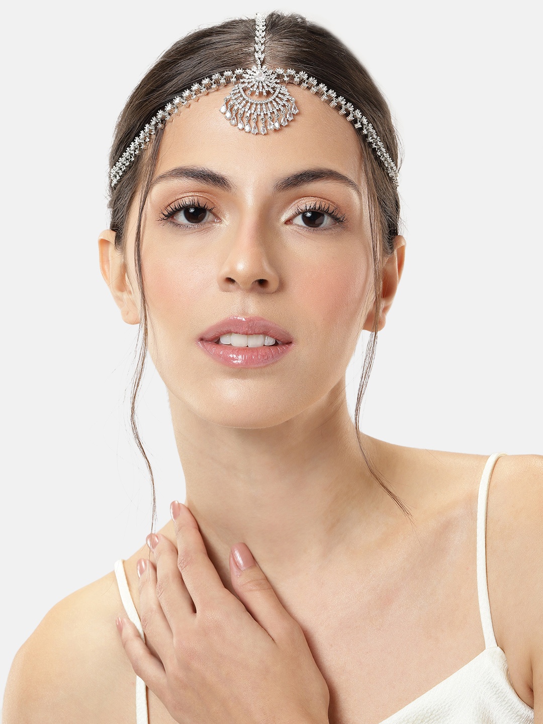 

ABDESIGNS Silver-Plated Artificial Stones & Beads Studded Matha Patti