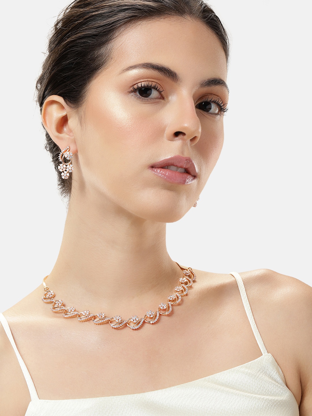 

ABDESIGNS Rose Gold-Plated American Diamond Jewellery Set