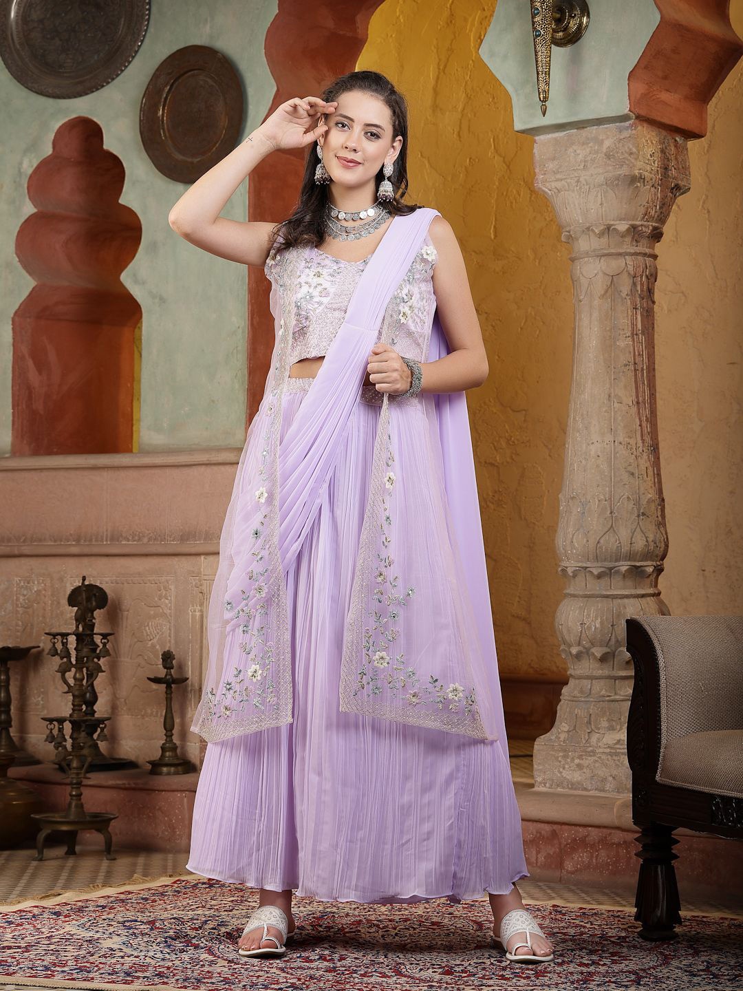 

Stylum Lavender Embroidered Ready to Wear Lehenga & Blouse With Dupatta