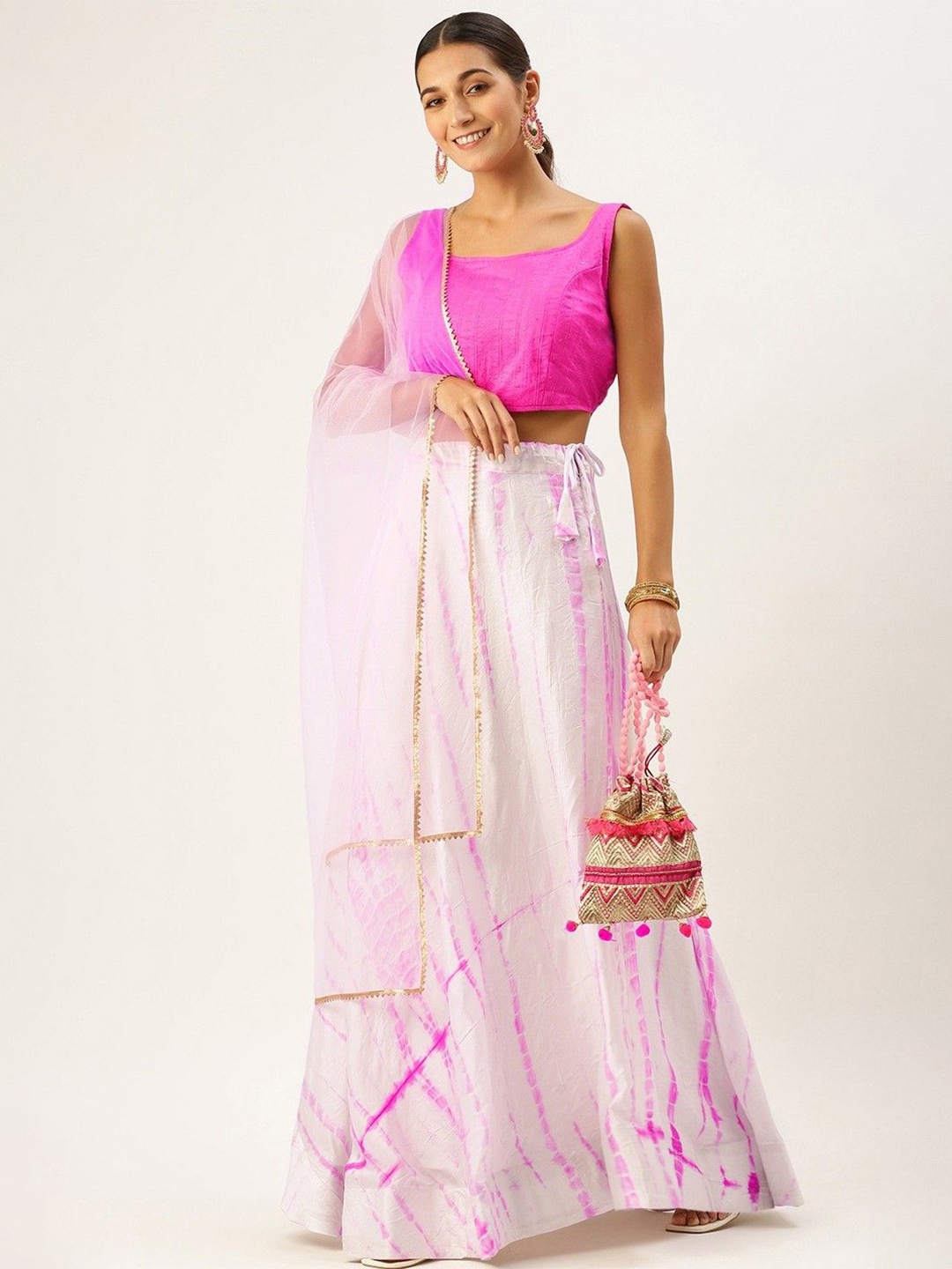 

MAGMINA Embellished Semi-Stitched Lehenga & Unstitched Blouse With Dupatta, Pink