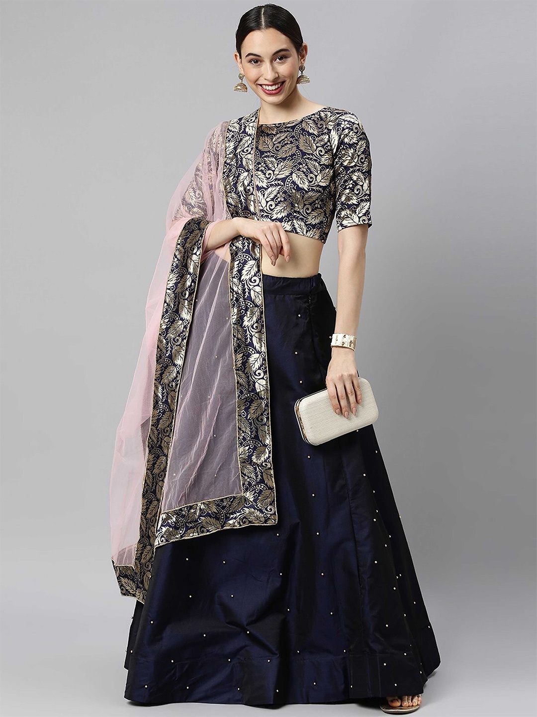 

MAGMINA Woven Design Semi-Stitched Lehenga & Unstitched Blouse With Dupatta, Blue