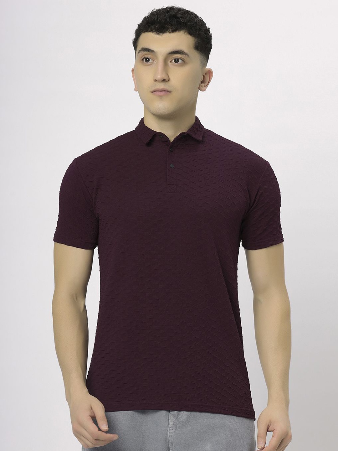 

N AND J Men Solid Polo Collar T-shirt, Maroon