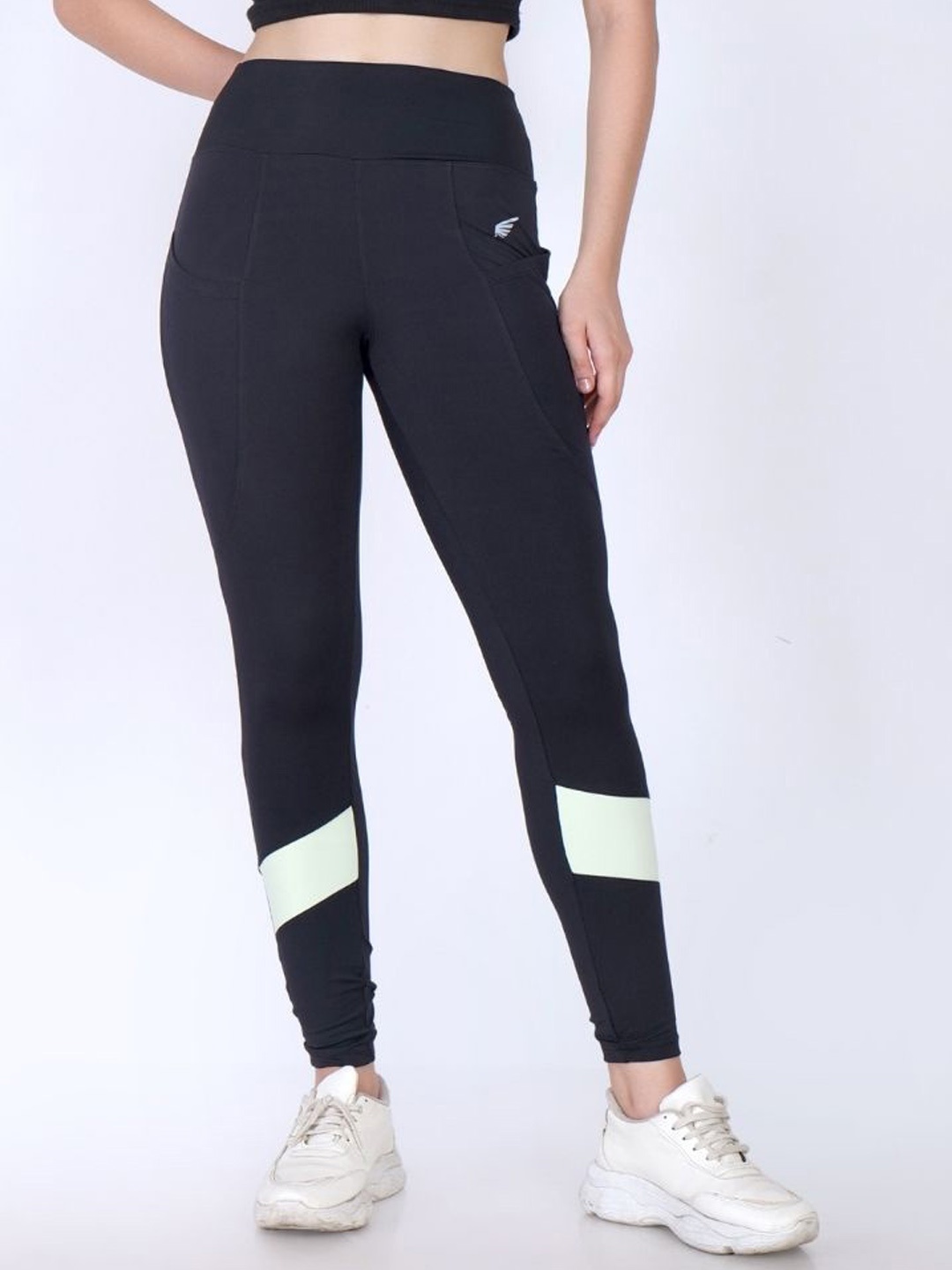 

FLURR Women Colourblocked High Rise Tight-Antimicrobial, Black