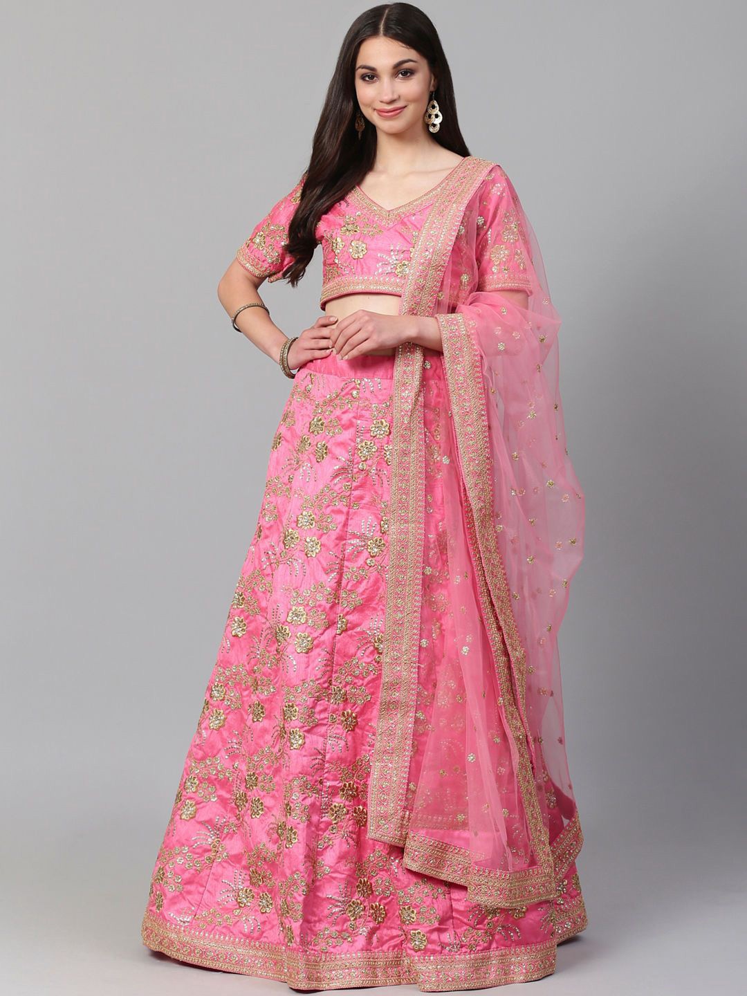 

Zeel Clothing Embroidered Semi-Stitched Lehenga & Unstitched Blouse With Dupatta, Pink