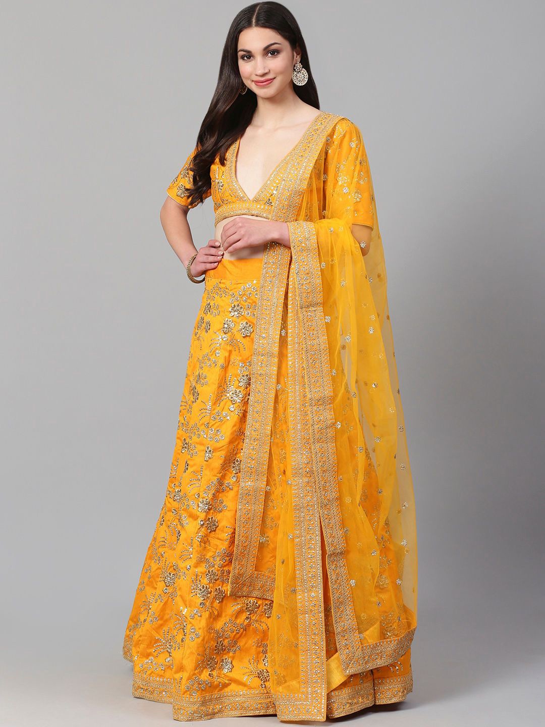 

Zeel Clothing Embroidered Sequinned Semi-Stitched Lehenga & Unstitched Blouse With Dupatta, Yellow