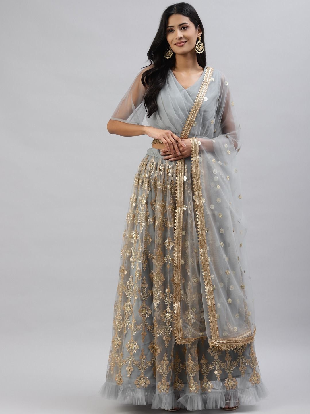 

Zeel Clothing Sequinned Semi-Stitched Lehenga & Unstitched Blouse With Dupatta, Grey