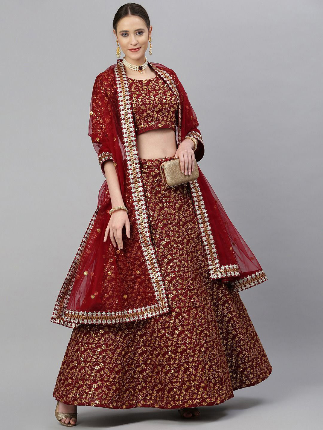 

Zeel Clothing Embroidered Sequinned Semi-Stitched Lehenga & Unstitched Blouse With Dupatta, Maroon