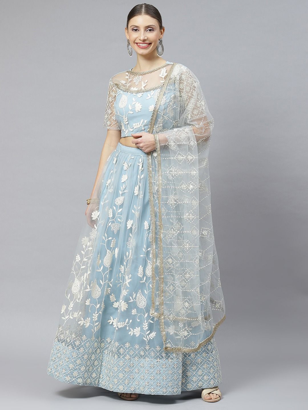 

Zeel Clothing Embroidered Semi-Stitched Lehenga & Unstitched Blouse With Dupatta, Blue