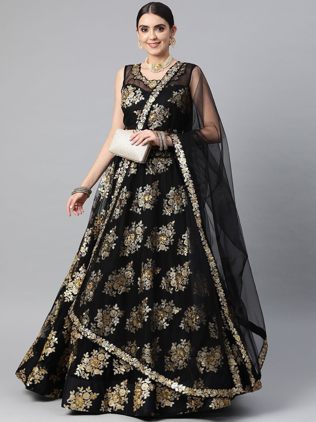 

Zeel Clothing Embroidered Sequinned Semi-Stitched Lehenga & Unstitched Blouse With Dupatta, Black