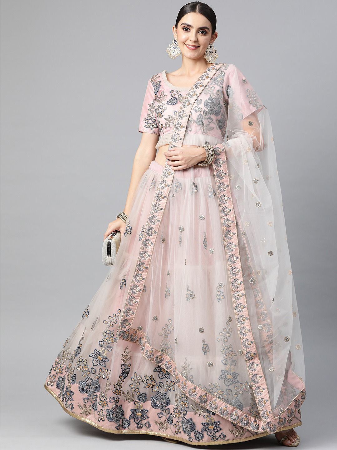 

Zeel Clothing Embroidered Sequinned Semi-Stitched Lehenga & Unstitched Blouse With Dupatta, Grey