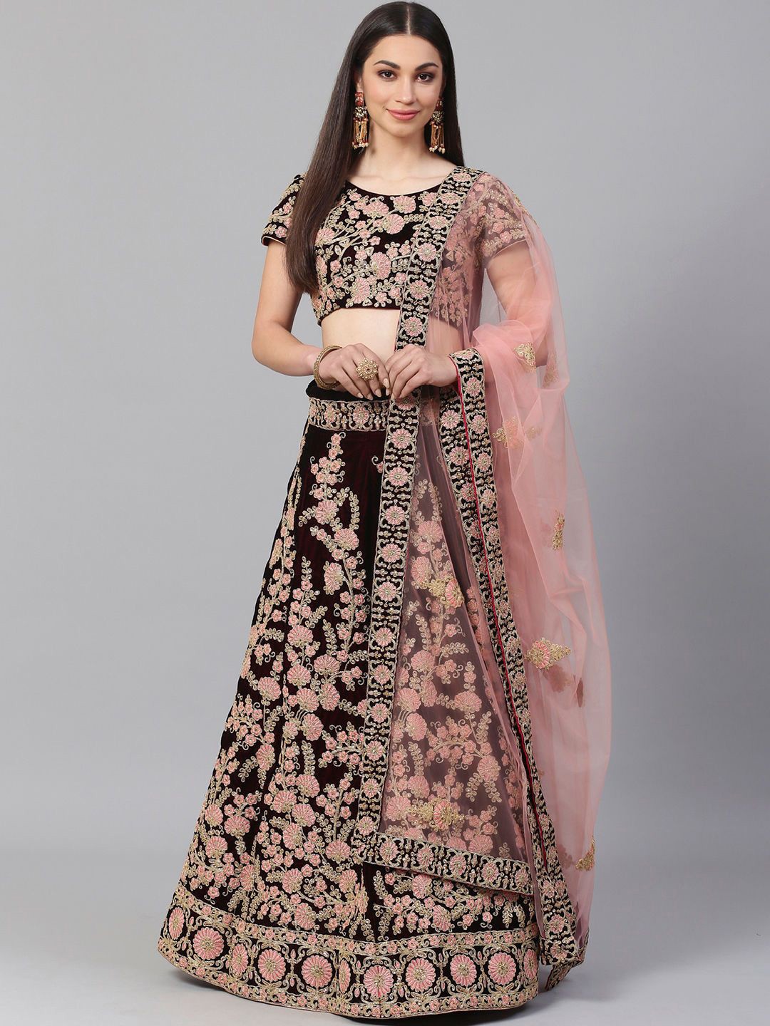 

Zeel Clothing Embroidered Semi-Stitched Lehenga & Unstitched Blouse With Dupatta, Maroon