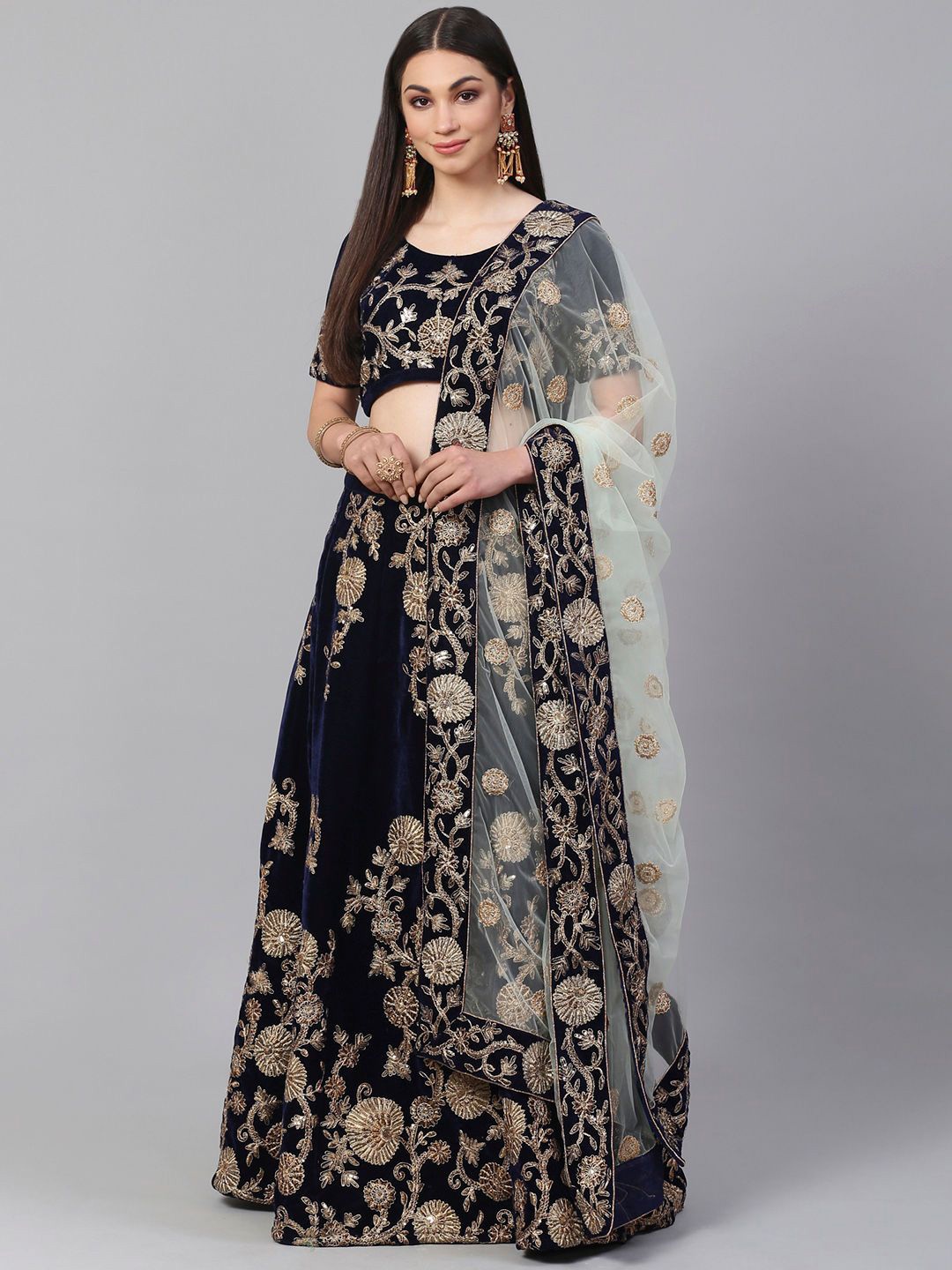 

Zeel Clothing Embroidered Semi-Stitched Lehenga & Unstitched Blouse With Dupatta, Blue