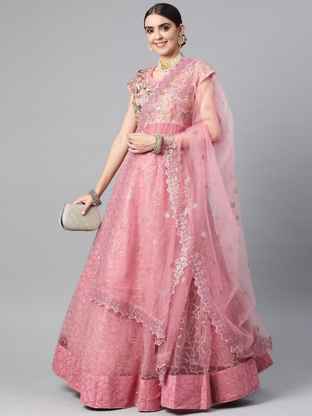

Zeel Clothing Embroidered Sequinned Semi-Stitched Lehenga & Unstitched Blouse With Dupatta, Pink