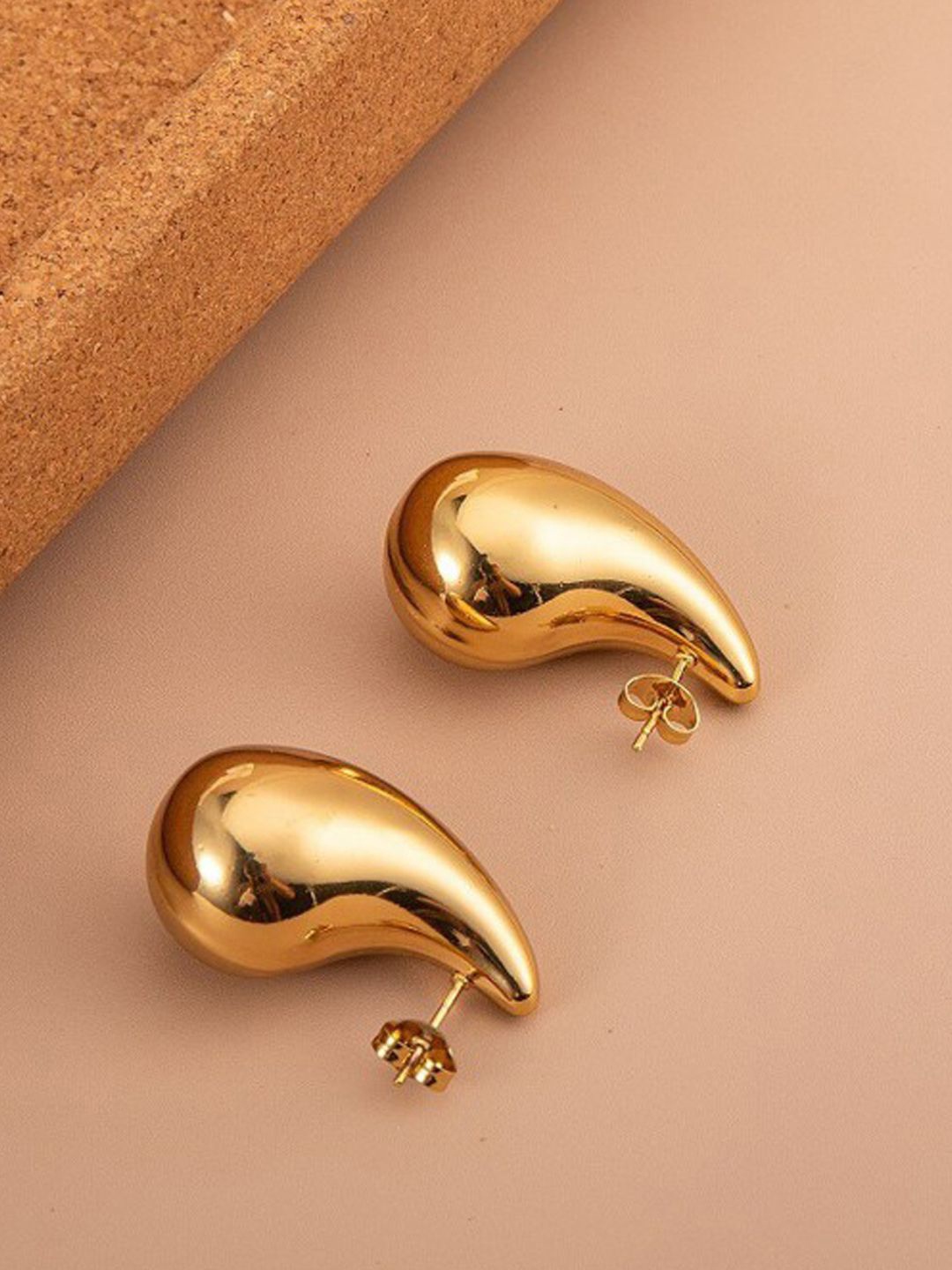 

Xivir Stainless Steel Gold-Plated Teardrop Shaped Studs Earrings
