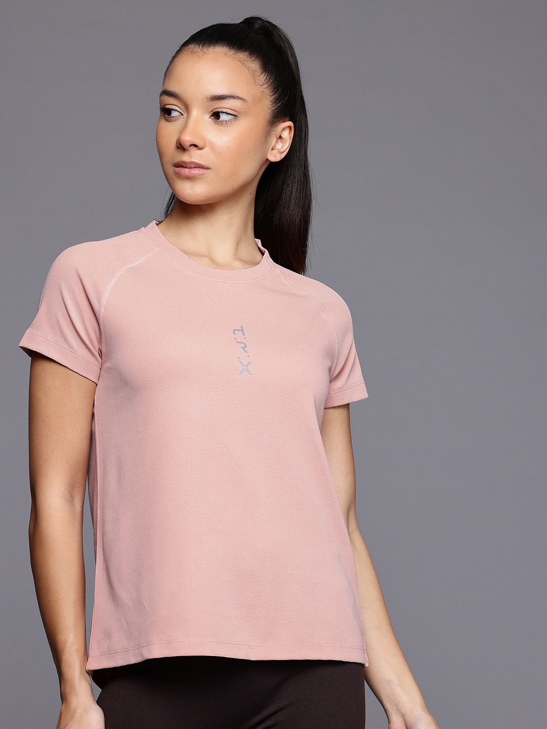 

HRX by Hrithik Roshan Rapid-Dry Raglan Sleeves Sports T-shirt, Peach