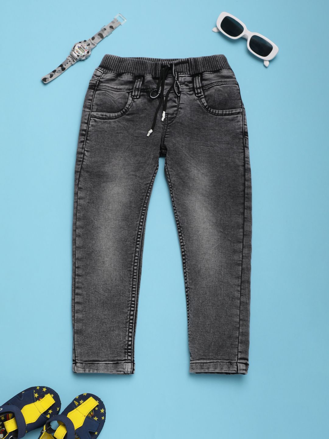 

V-Mart Boys Mid-Rise Clean Look Heavy Fade Stretchable Jeans, Grey