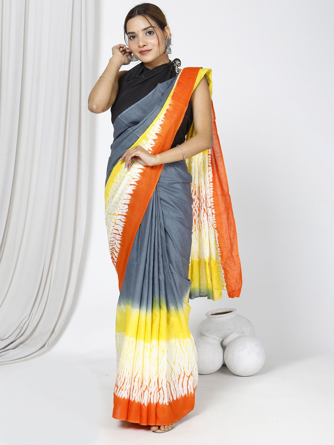 

JAIPURI PRINT Ombre Print Pure Cotton Bandhani Saree, Grey