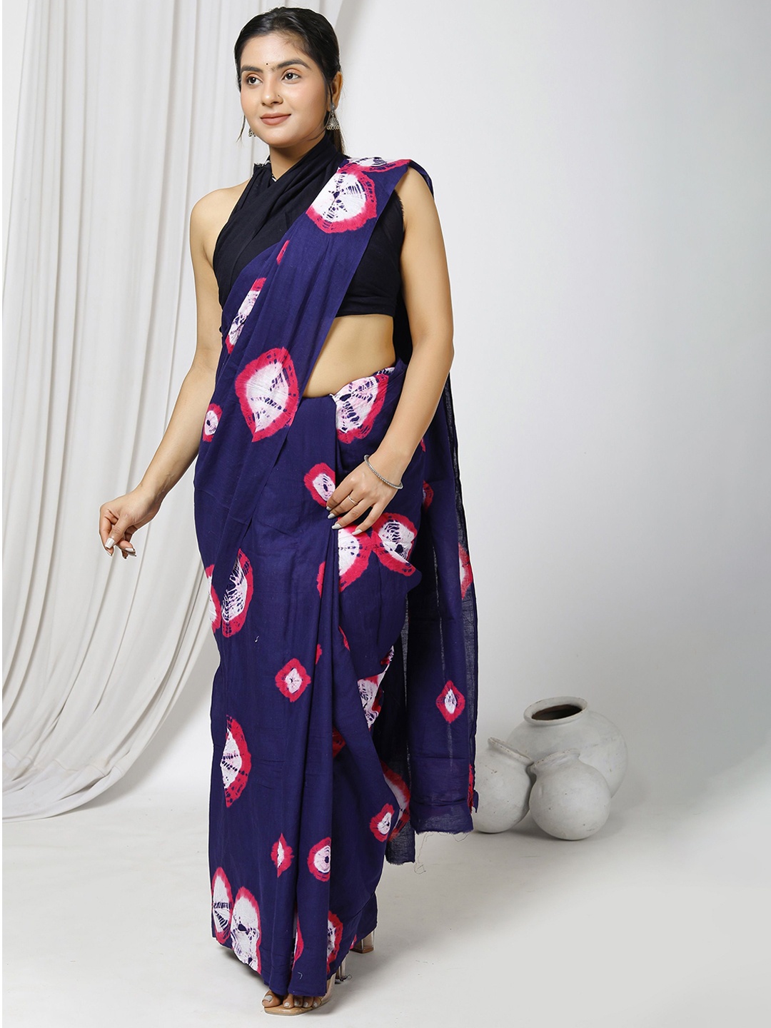 

JAIPURI PRINT Ethnic Motifs Pure Cotton Bagru Saree, Purple