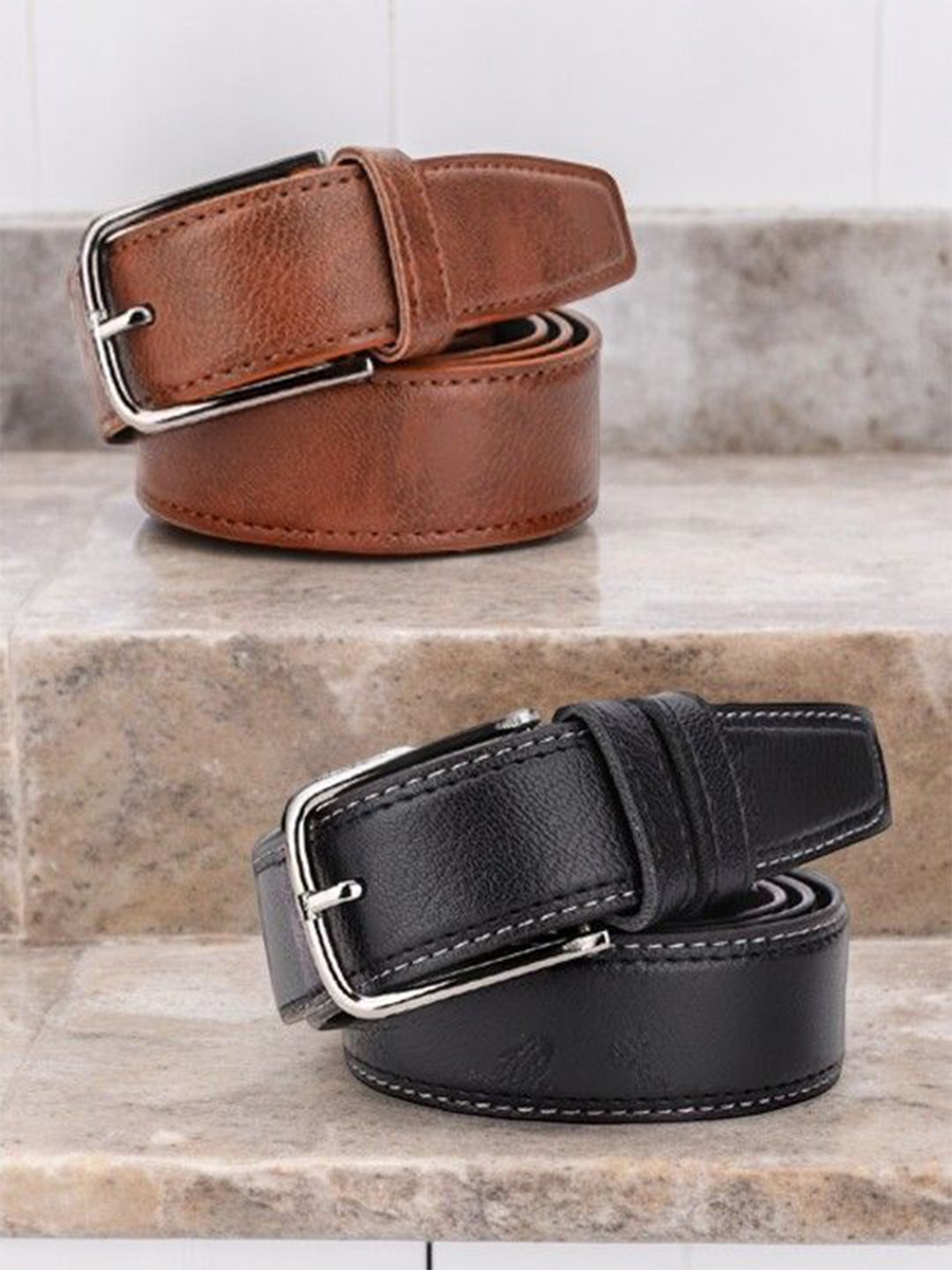 

The Roadster Lifestyle Co Men Set Of 2 Belts, Black