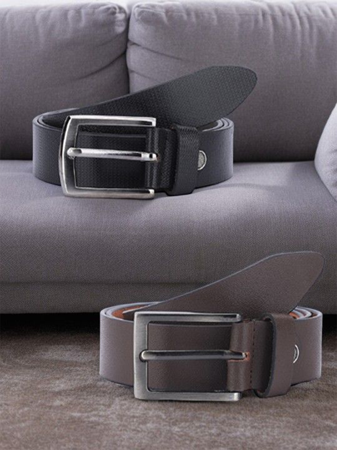 

The Roadster Lifestyle Co Men Set Of 2 Leather Belts, Black